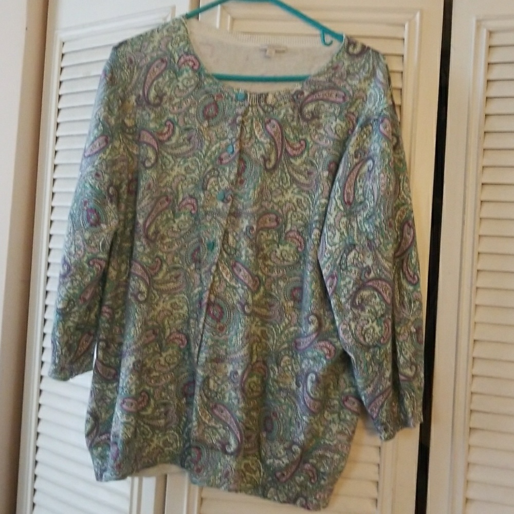 Talbots 3X Multi Colored Paisley Print Cardigan